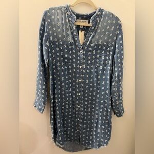 Cloth & Stone Anthropologie Women’s Print Chambray Roll Tab Shirt Dress